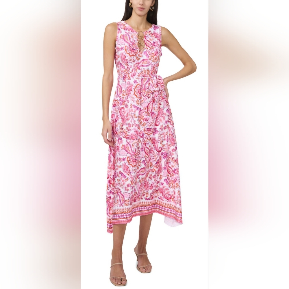 Womens MSK Sleeveless Dress Midi w/ O Zip Trim. Large